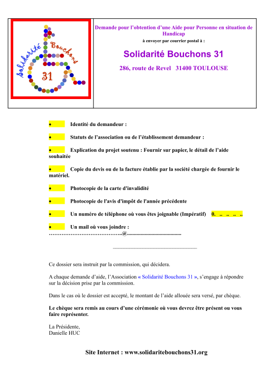 Prévisualisation du formulaire de demande d'aide